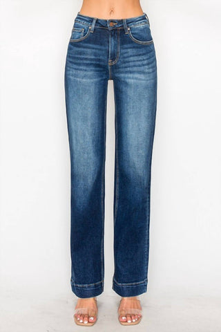 Risen - Calça Jeans Reta de Cintura Alta Escura
