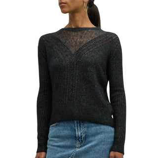 Autumn Cashmere - Shaker Cable Crew Sweater with Sheer Yoke