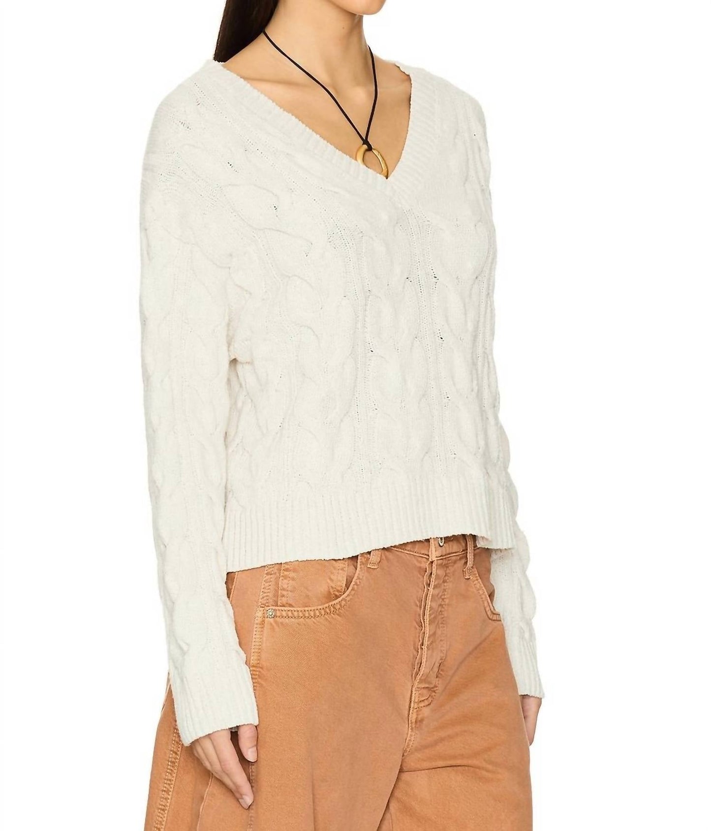 Free People - Washed Cable V-Neck Sweater