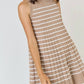 Lalavon - Striped Pleated Sleeveless Sweater Mini Dress