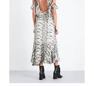 Topshop - Vestido midi com babados e recorte nas costas, estampa animal