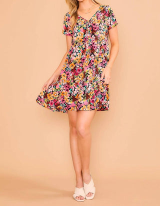 Cozy Co. - Floral Short Sleeve Tiered Dress