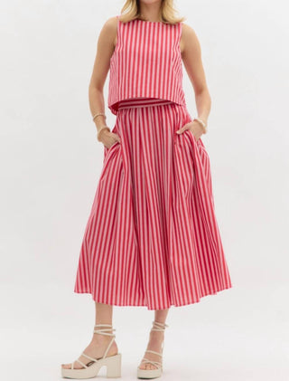 Entro - Pleated Striped Midi Skirt