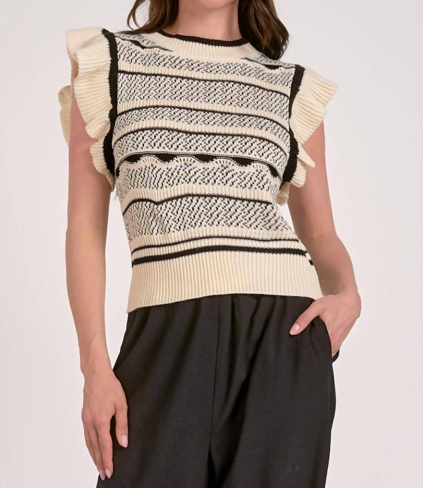 Elan - Flutter Sleeve Knit Tank Sweater