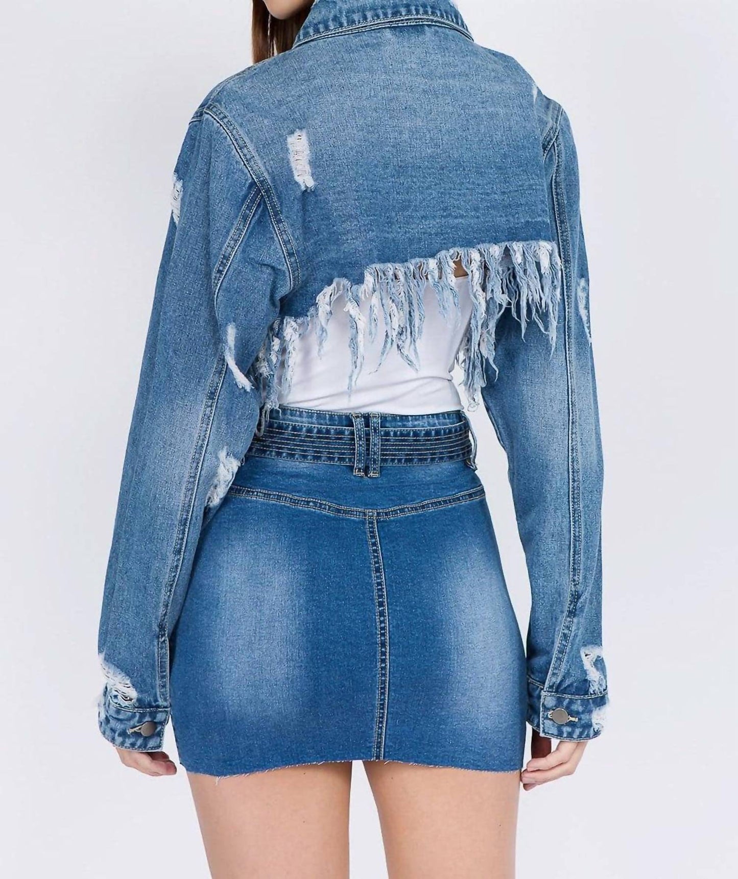 American Bazi - Chic Cropped Distressed Denim Jacket