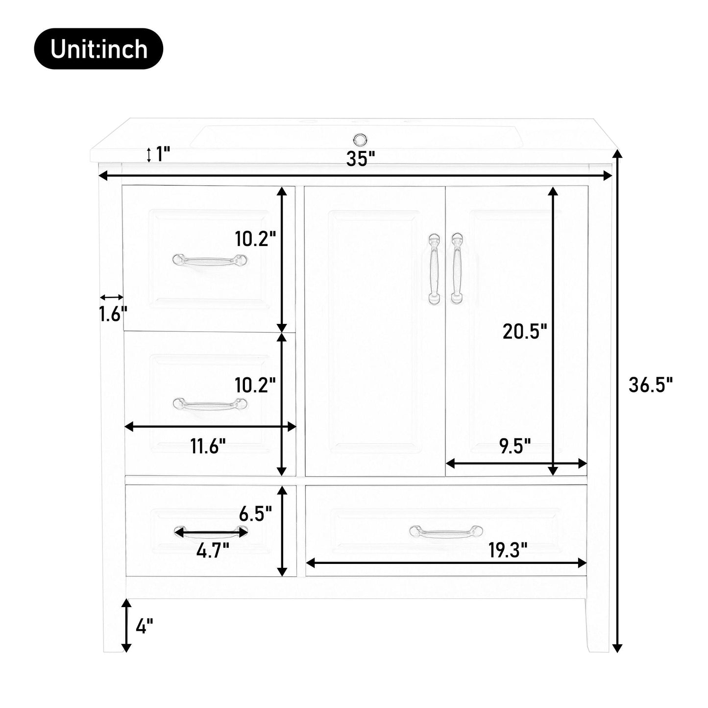 Bathroom Vanity With Sink, Soft Closing Doors & Drawers