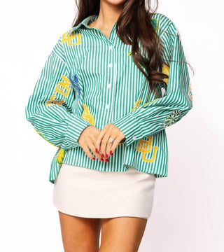 Queen Of Sparkles - Licensed Baylor Mini Icon Striped Button Down Top