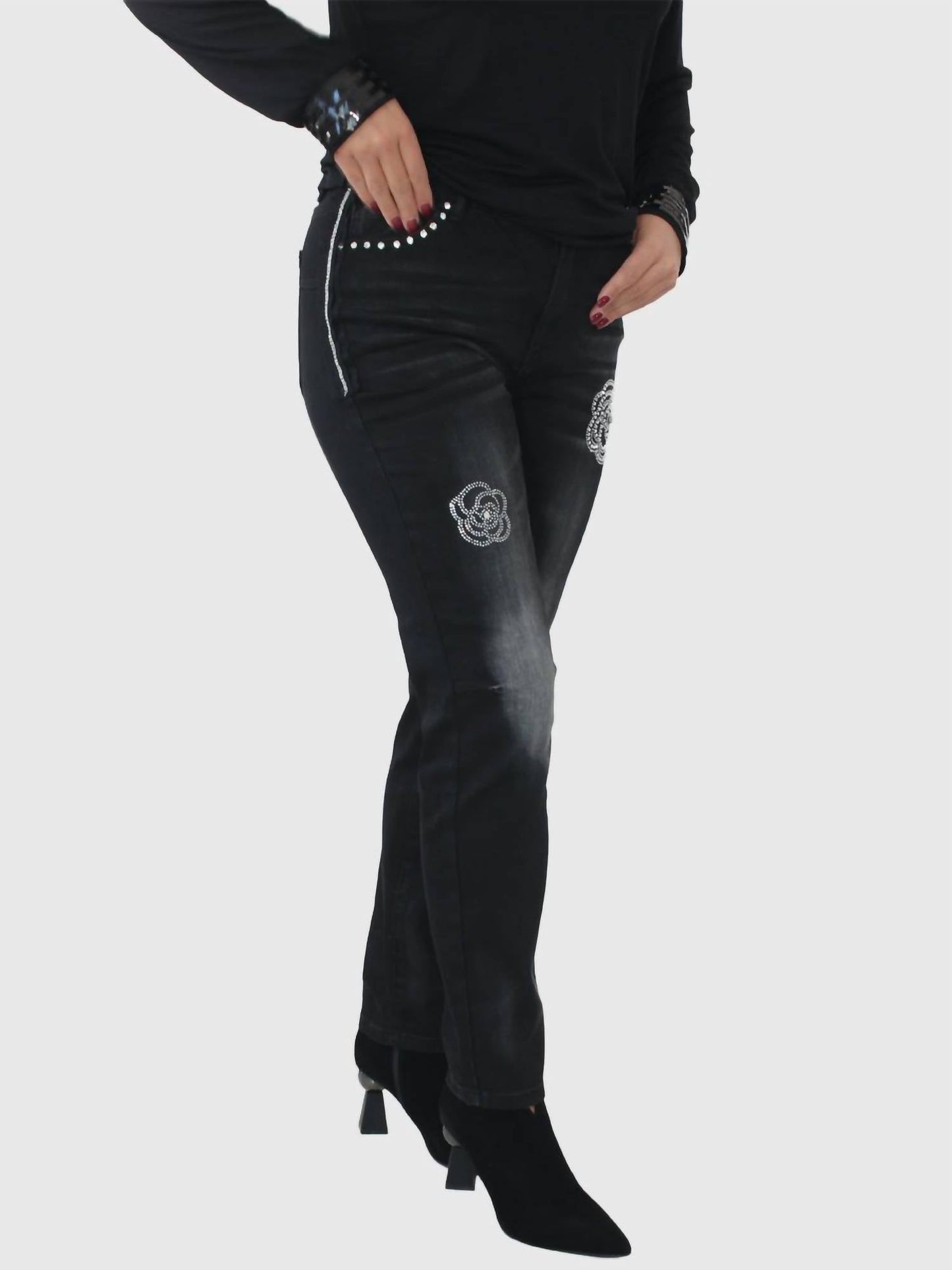 Frank Lyman - Diamante Woven Denim Pant
