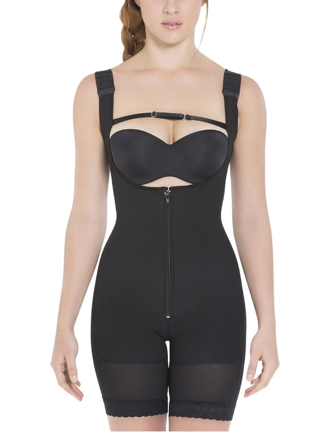 Siluets - Wide Straps Mid-thigh Bodysuit Slimming Shaper