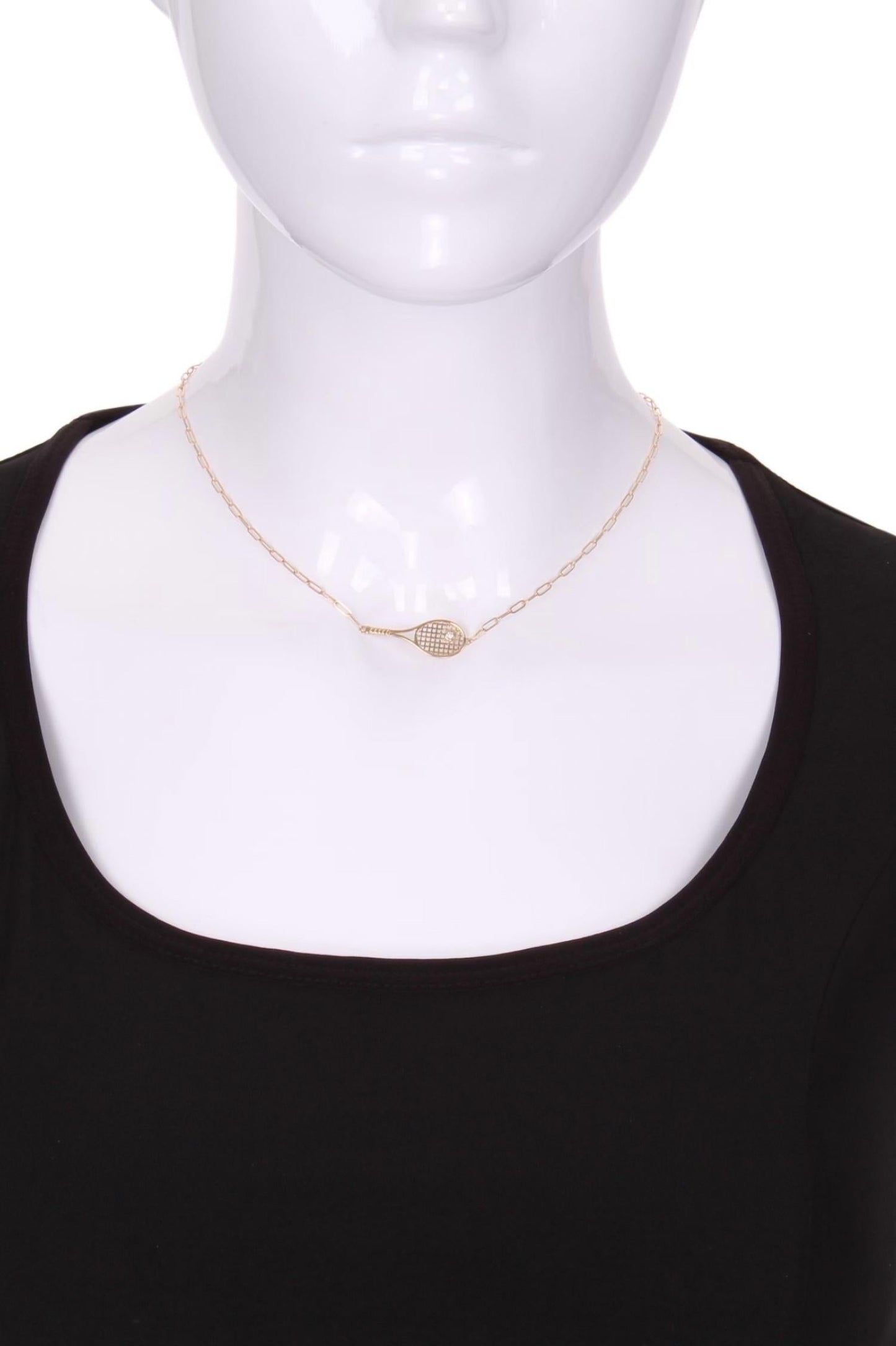 Love Love Tennis - Women's Gold Racket + Diamond Ball Necklace