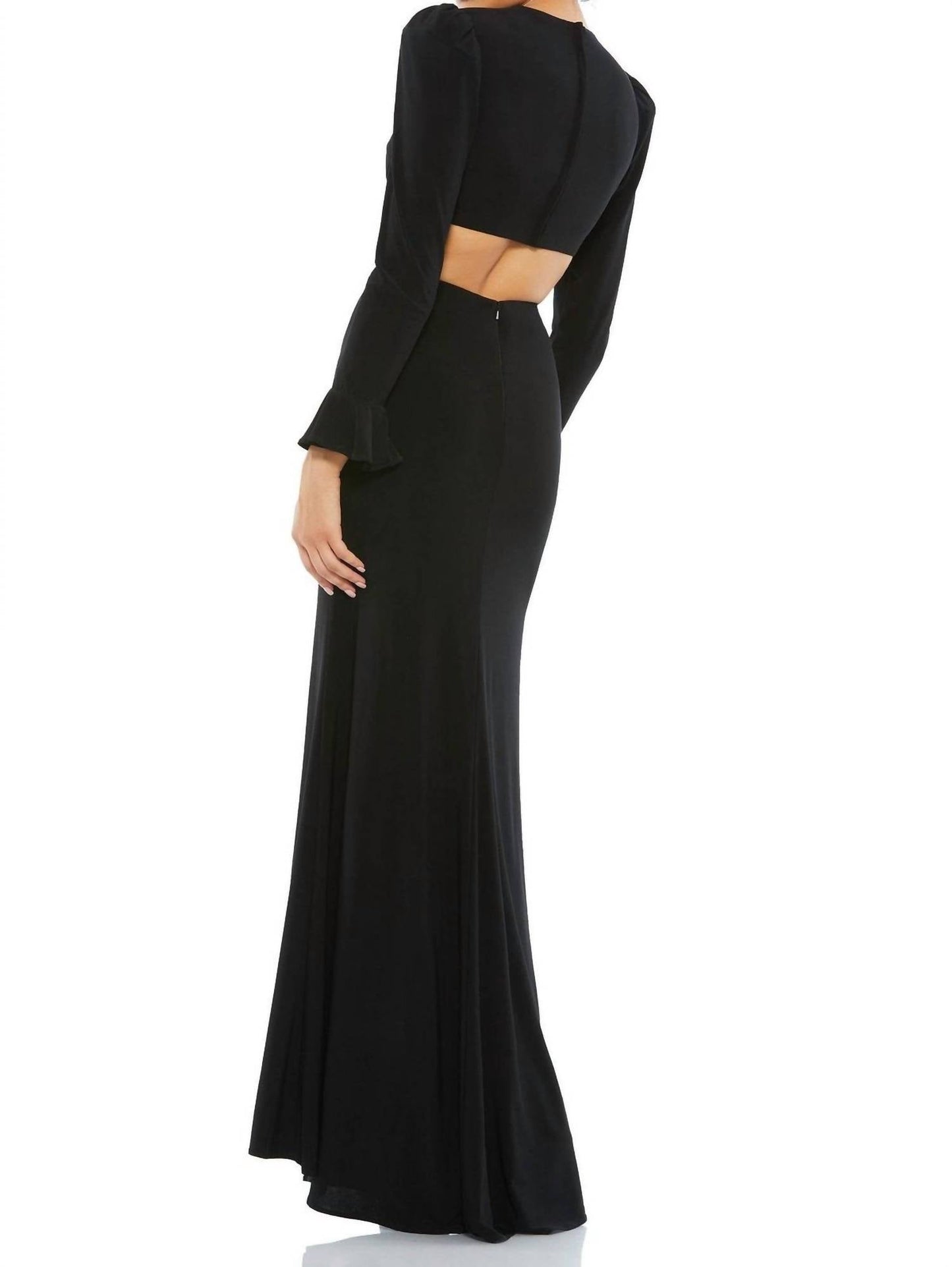 Ieena For Mac Duggal - Long Sleeve Puff Shoulder Cut Out Gown