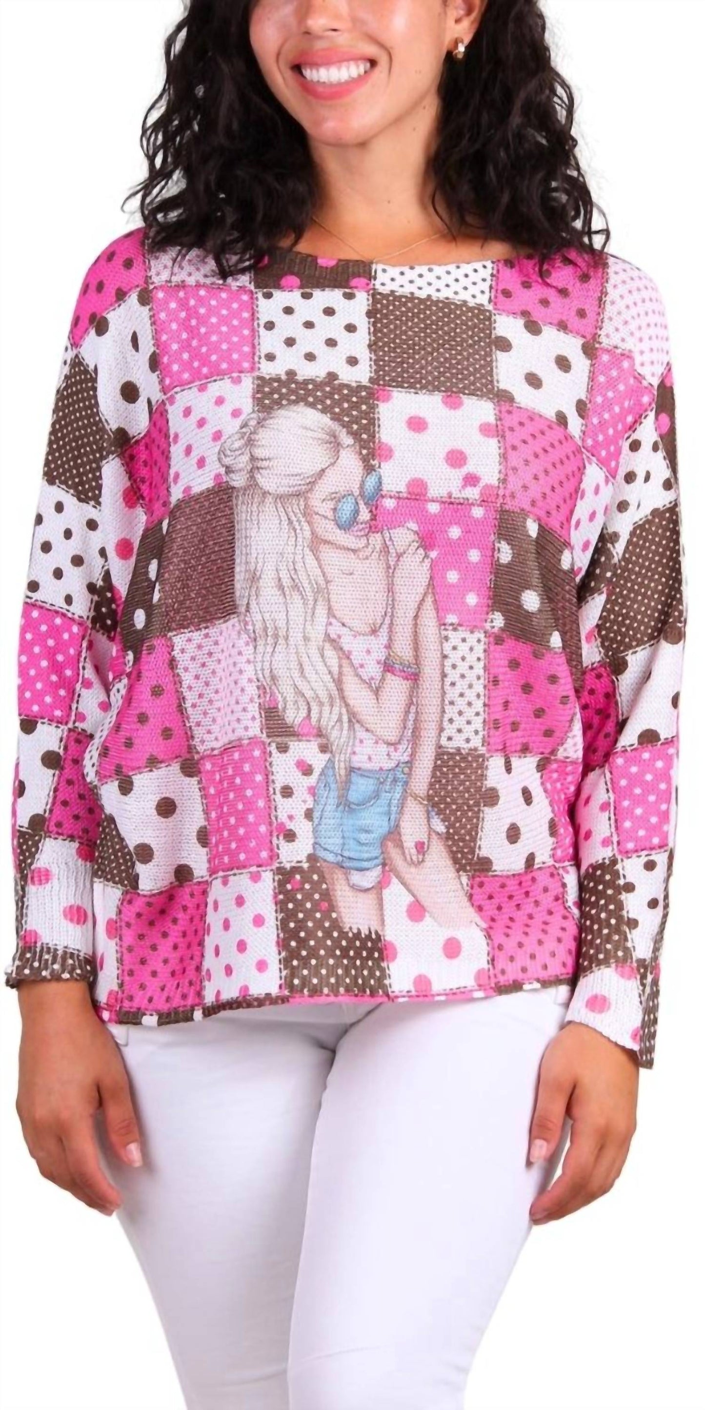 Gigi Moda - Daria Checker Girl Print Batwing Sweater