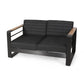 Loveseat With Slat Paneling And Aluminum Frame - Black