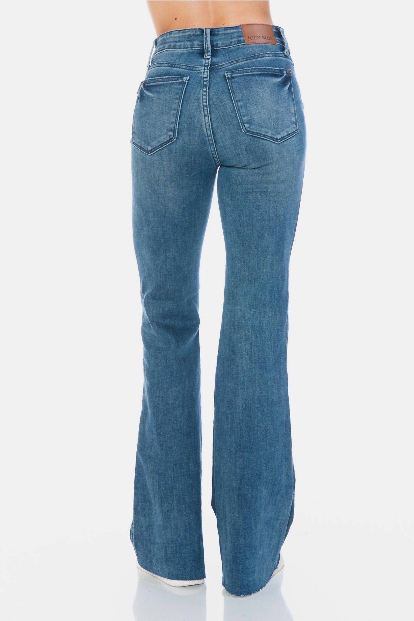 Judy Blue - Mid Rise Medium Wash Tummy Control Cut Hem Flare