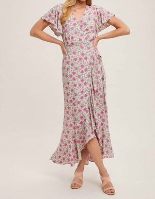 Bluivy - Floral Print Ruffle Hem Wrap Maxi Dress