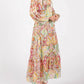 Baevely By Wellmade - Paisley Floral Metallic Striped Tiered Long Puff Sleeve Maxi Dress