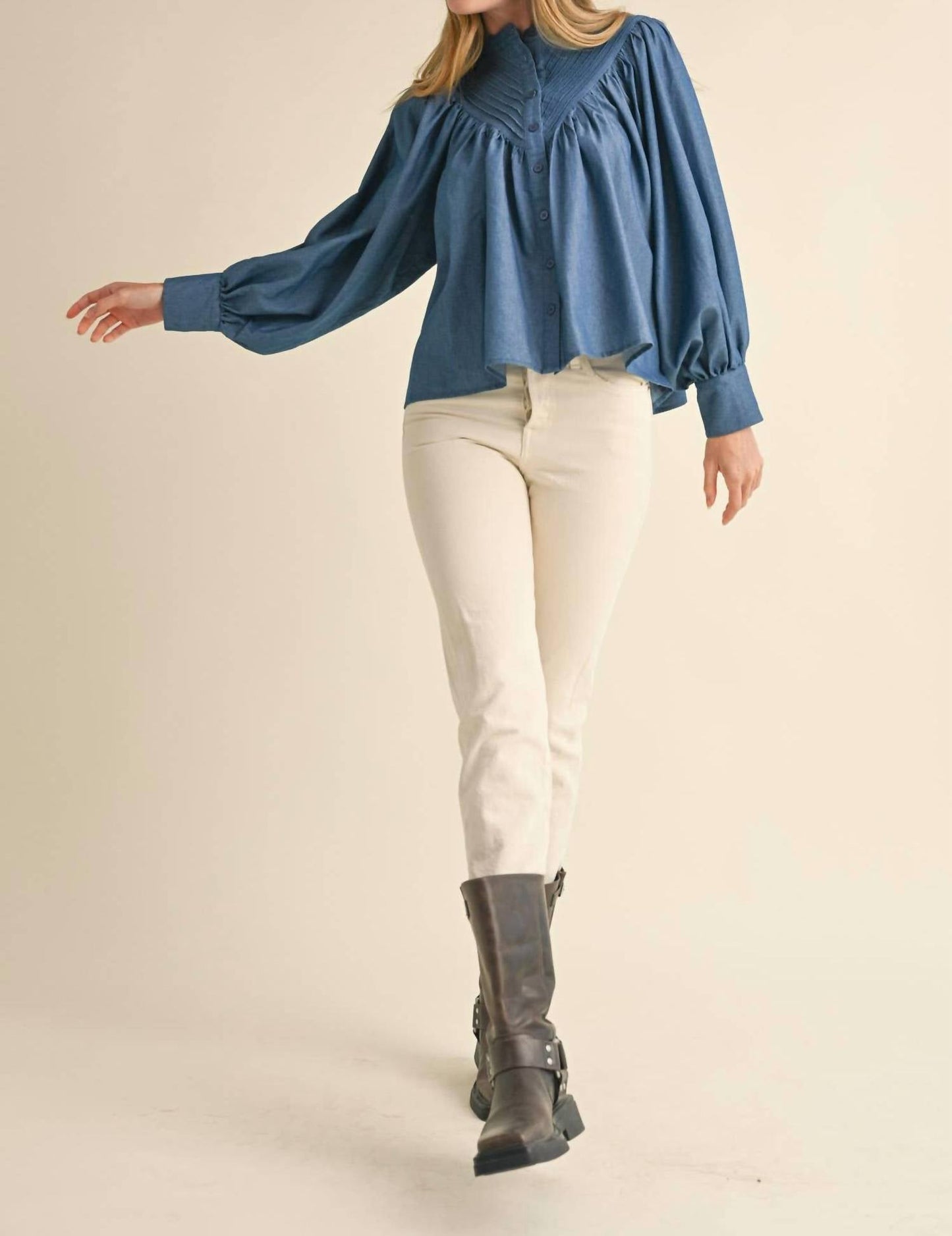 &Merci - Button Down Batwing Sleeve Top
