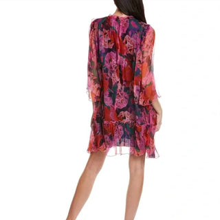 Johnny Was - Vestido curto feminino Visions, plissado, floral, rosa