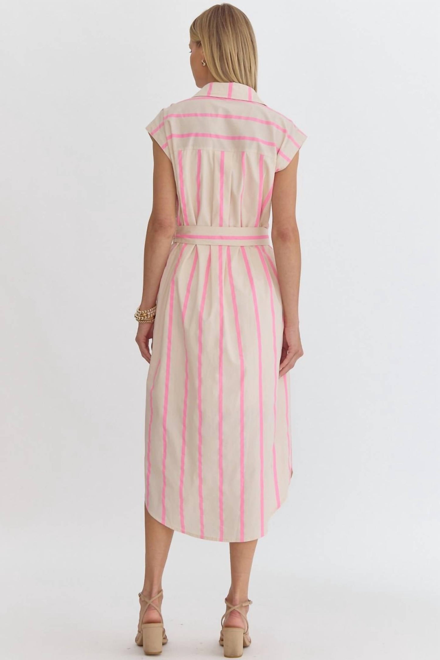 Entro - Striped Button Up Midi Dress