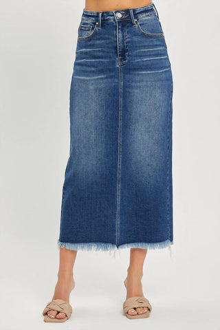 Risen - High Rise Frayed Long Pencil Skirt
