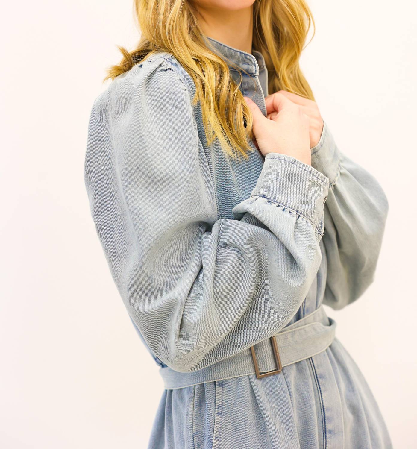 Karlie - Denim Belt Long Sleeve Romper