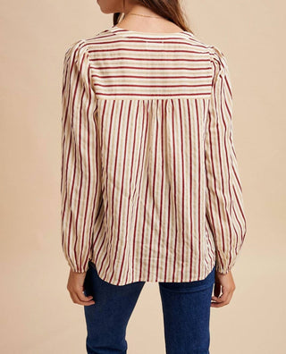 Anniewear - Notch Neck Striped Blouse