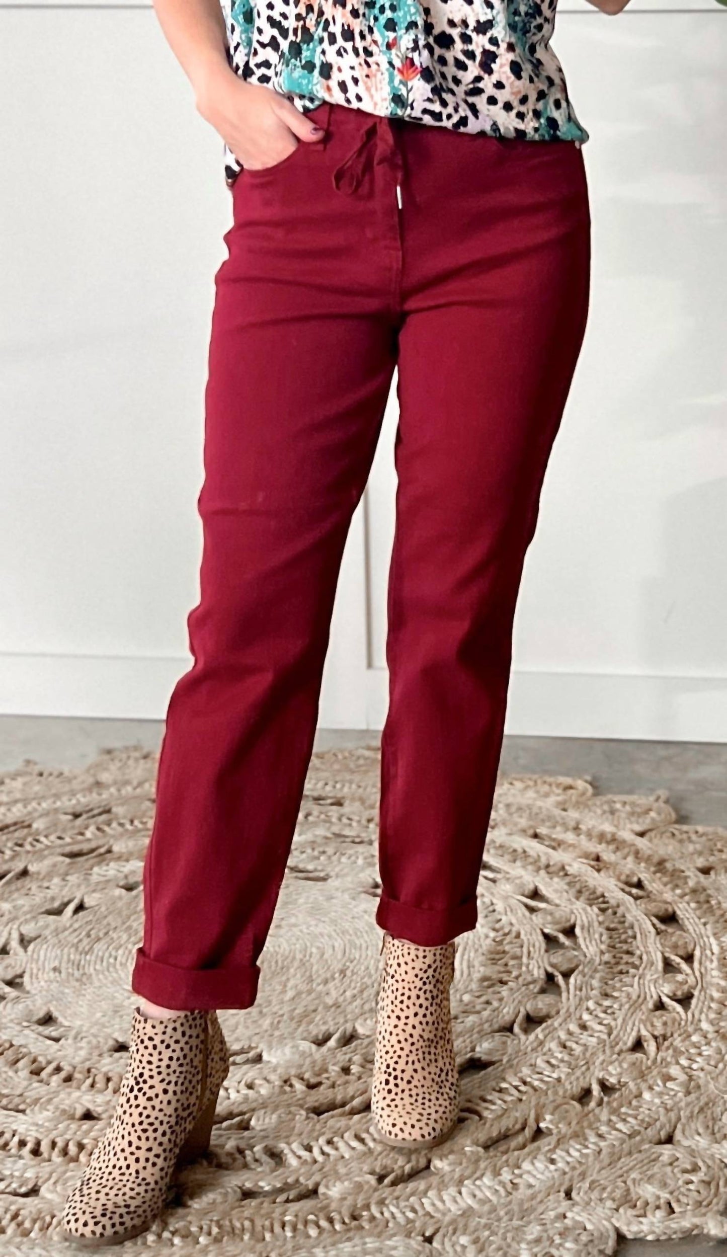 Judy Blue - High Waist Scarlet Denim Cuffed Jogger Jeans