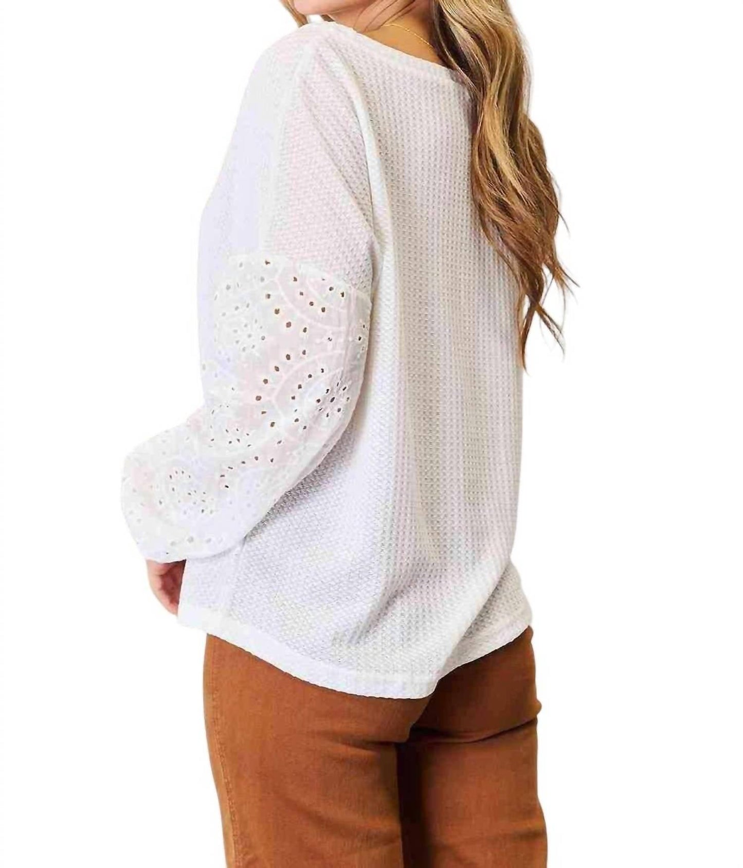 Double Take - Eyelet Elegance Drop Shoulder Blouse