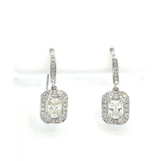 Aamiaa - Brincos de gota Halo com diamante natural de 1,51 quilates e lapidação esmeralda