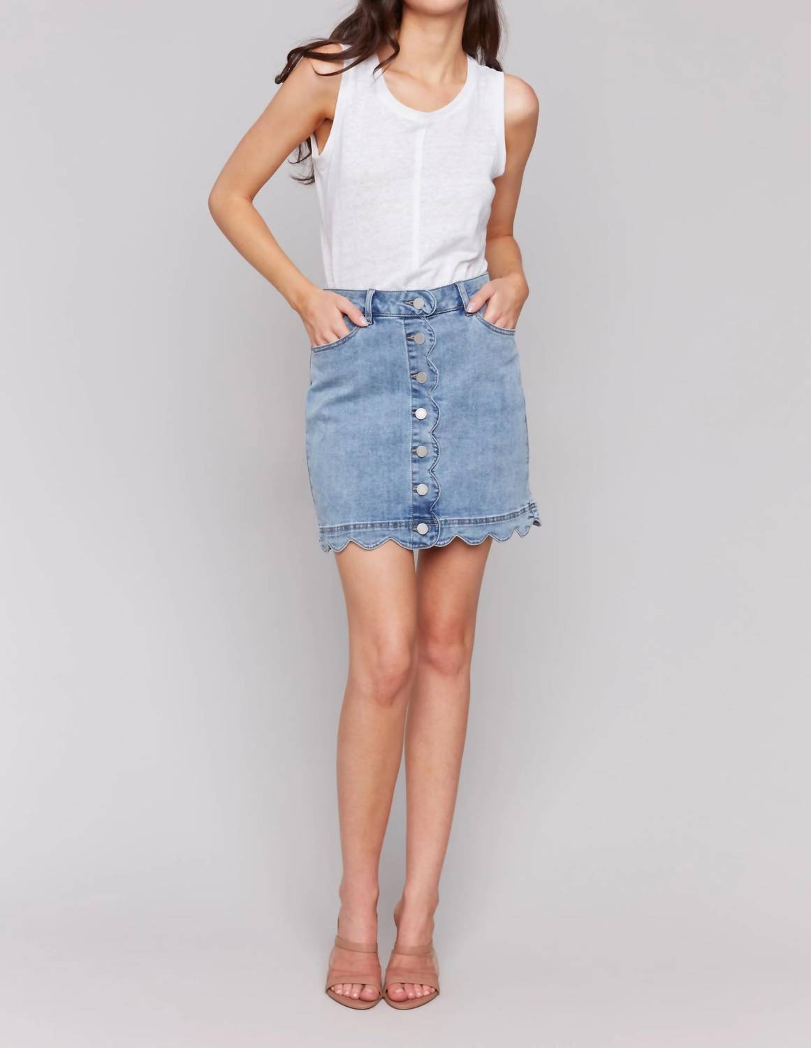 Charlie B - Scalloped Edge Denim Skort