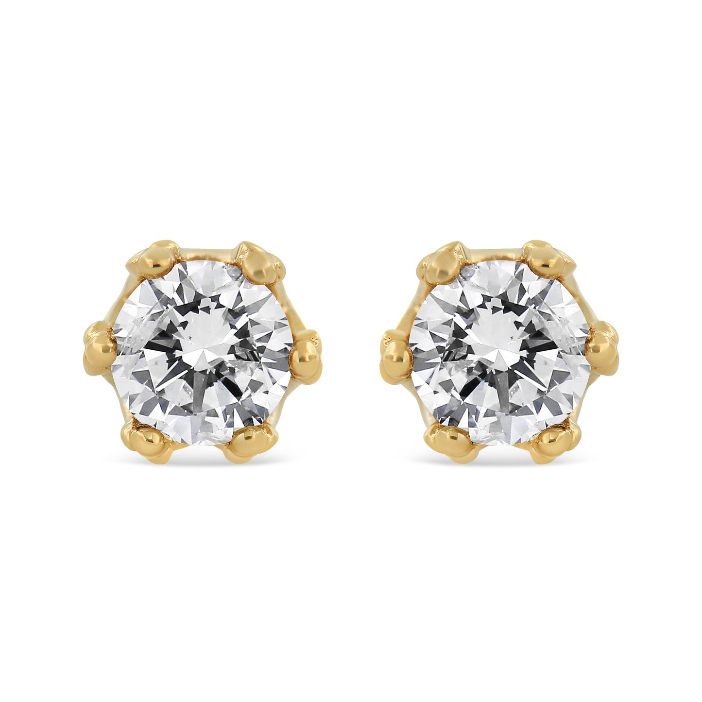 14K Yellow Gold 2.0 Cttw Round Diamond Crown Stud Earrings (I-J Color, I1-I2 Clarity)