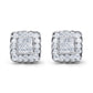 14K White Gold 1.0 Cttw Round Brilliant & Princess Cut Diamond Scallop-Edge Framed Square Halo Stud Earrings (G-H Color, SI1-SI2 Clarity)