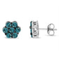 Sterling Silver Treated Blue Diamond Floral Stud Earrings (1 cttw, Blue Color, I2-I3 Clarity)