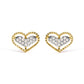 10K Yellow Gold 1/10 Cttw Diamond Heart and Beaded Halo Stud Earrings (I-J Color, I1-I2 Clarity)