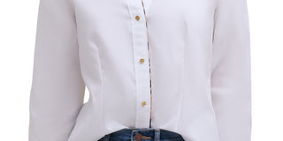 Camisa Calvin Klein Feminina com Botões e Acabamento em Leopardo, Branca, Tamanho P