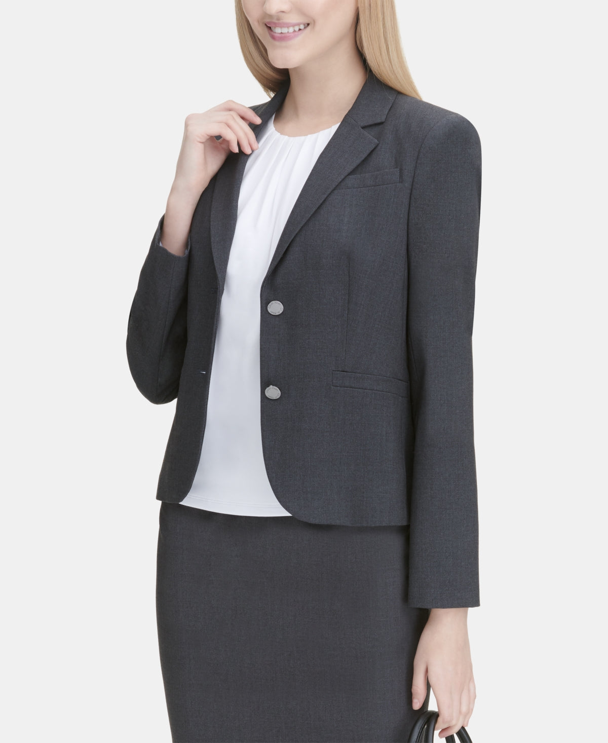 Calvin Klein Blazer Feminino de Dois Botões Cinza Tamanho 14