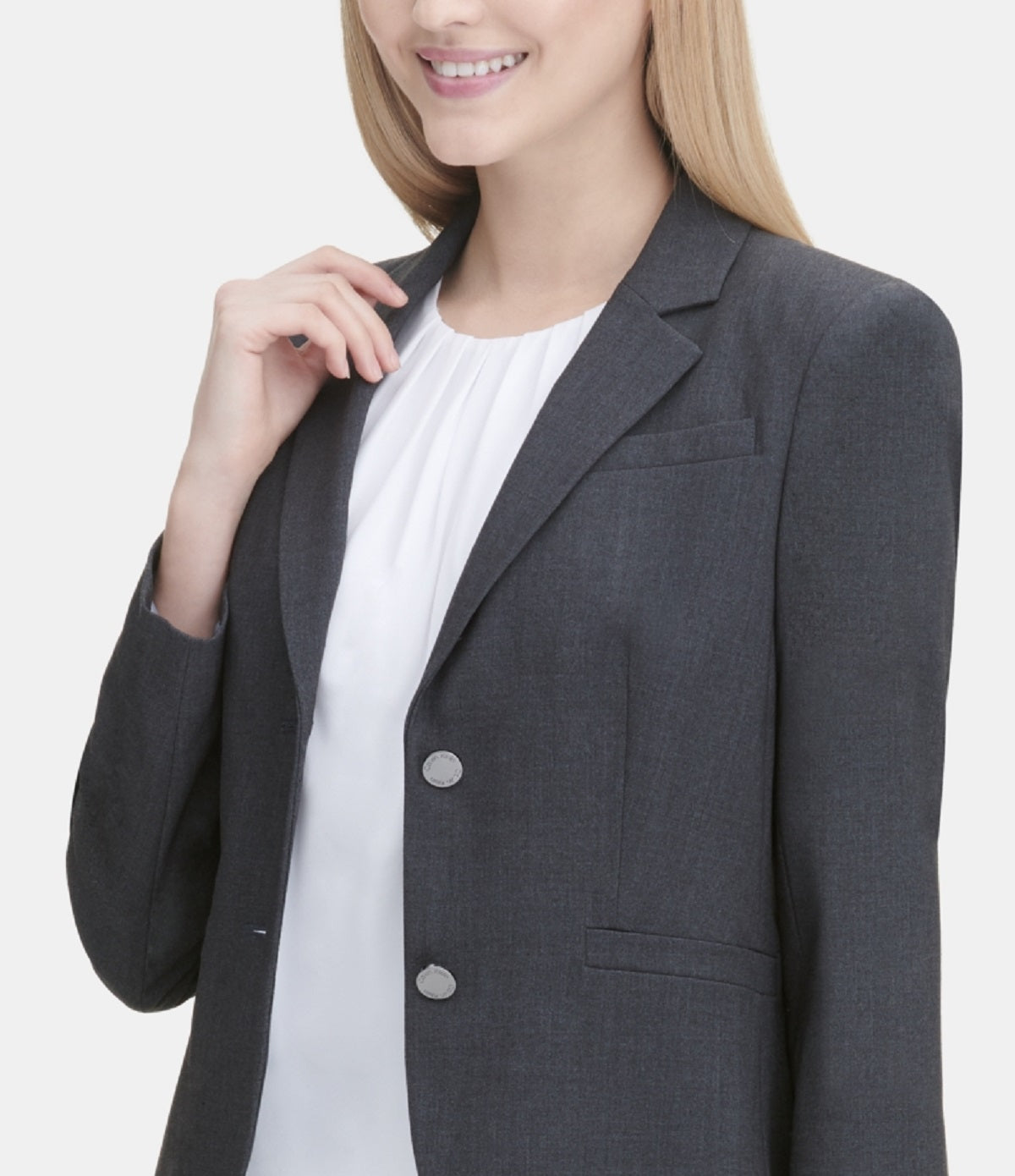 Calvin Klein Blazer Feminino de Dois Botões Cinza Tamanho 14