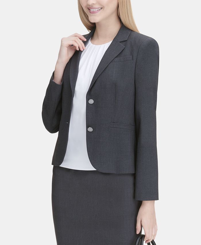 Calvin Klein Blazer Feminino de Dois Botões Cinza Tamanho 12