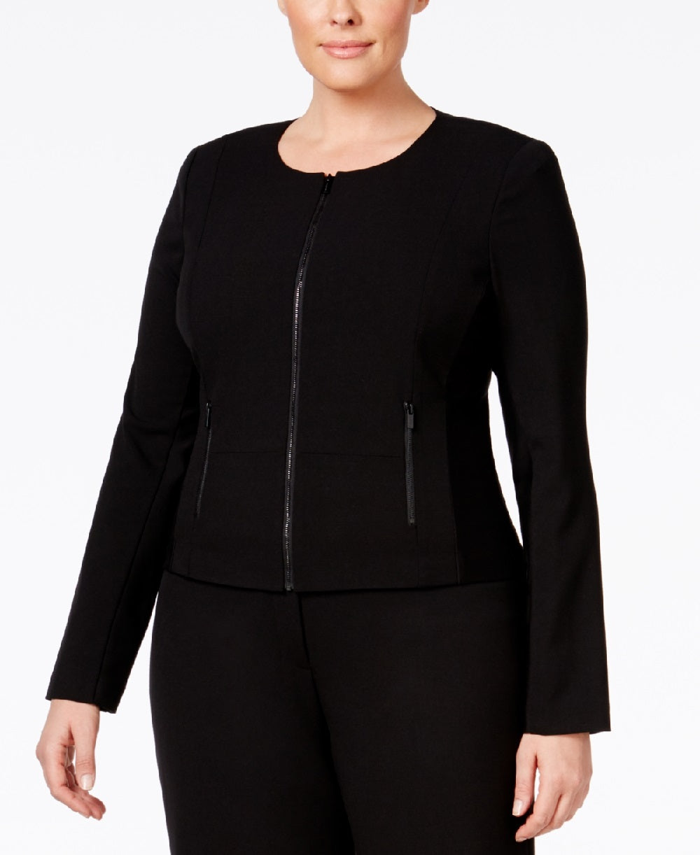 Jaqueta Calvin Klein Plus Fit Solutions Feminina com Zíper Frontal, Preta, Tamanho 16W