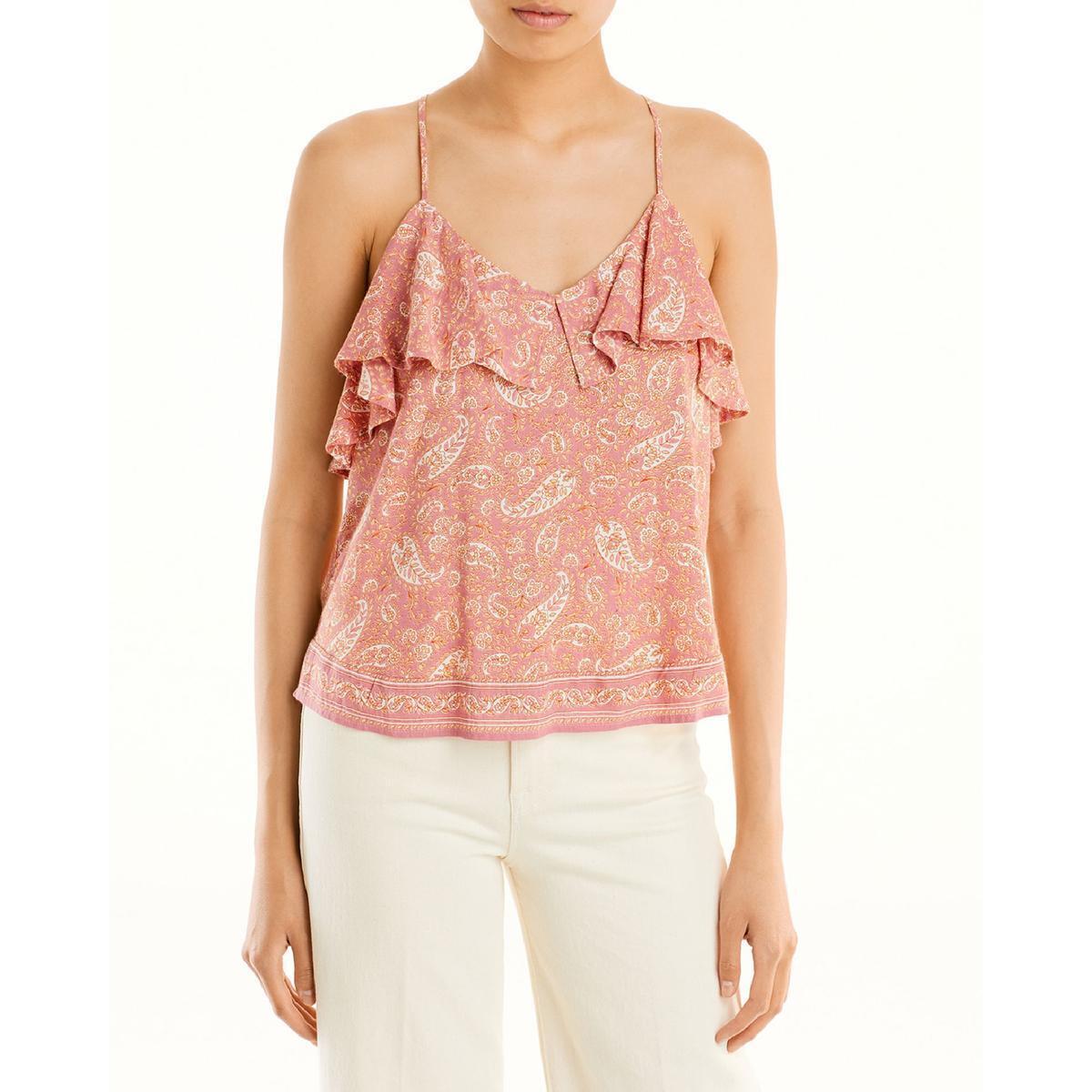 Aqua Women's Paisley Ruffled Spaghetti Strap Camisole Top