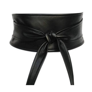 Cinto Obi de couro líquido feminino Leota, preto, tamanho X-S