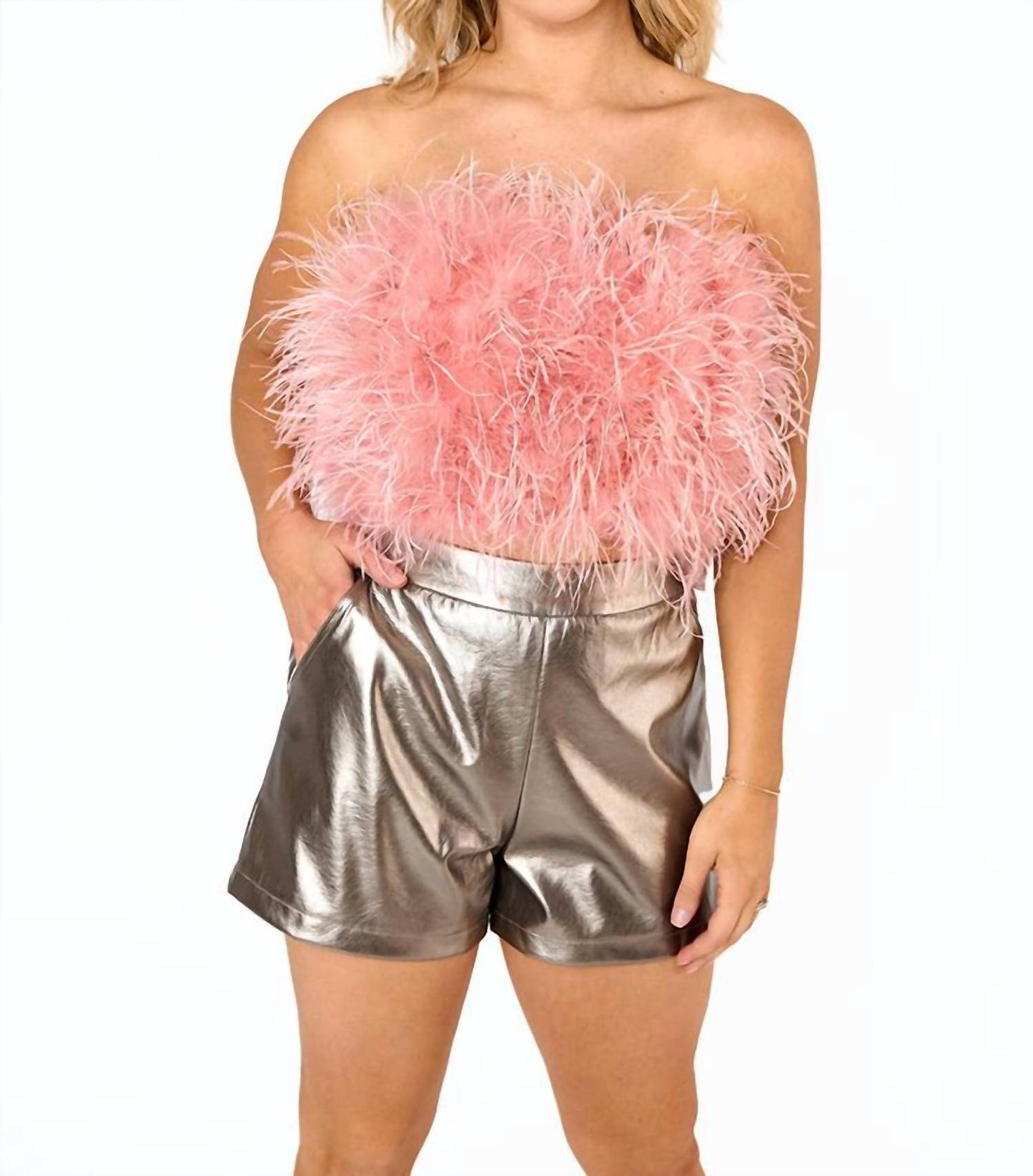 Buddylove - FANCY STRAPLESS FEATHER CROP TOP