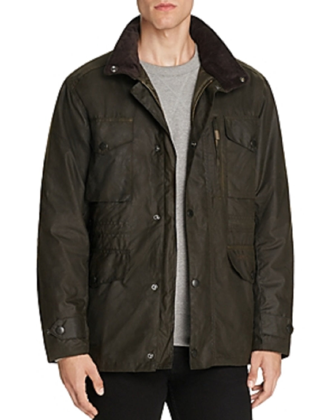 Jaqueta Barbour Sapper Regular Fit Masculina, Resistente às Intempéries, em Algodão Encerado, Verde, Tamanho Médio