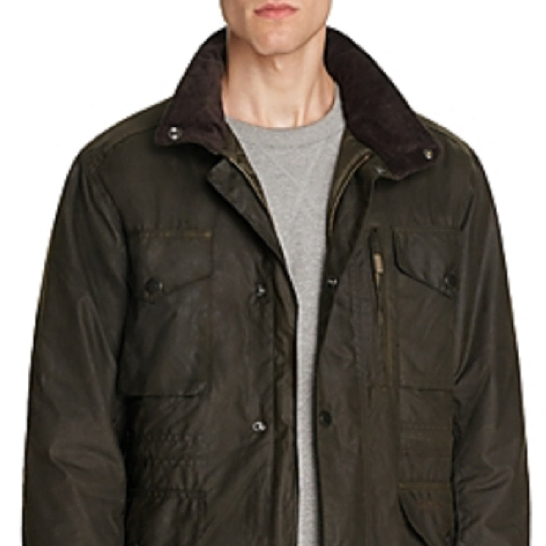 Jaqueta Barbour Sapper Regular Fit Masculina, Resistente às Intempéries, em Algodão Encerado, Verde, Tamanho Médio
