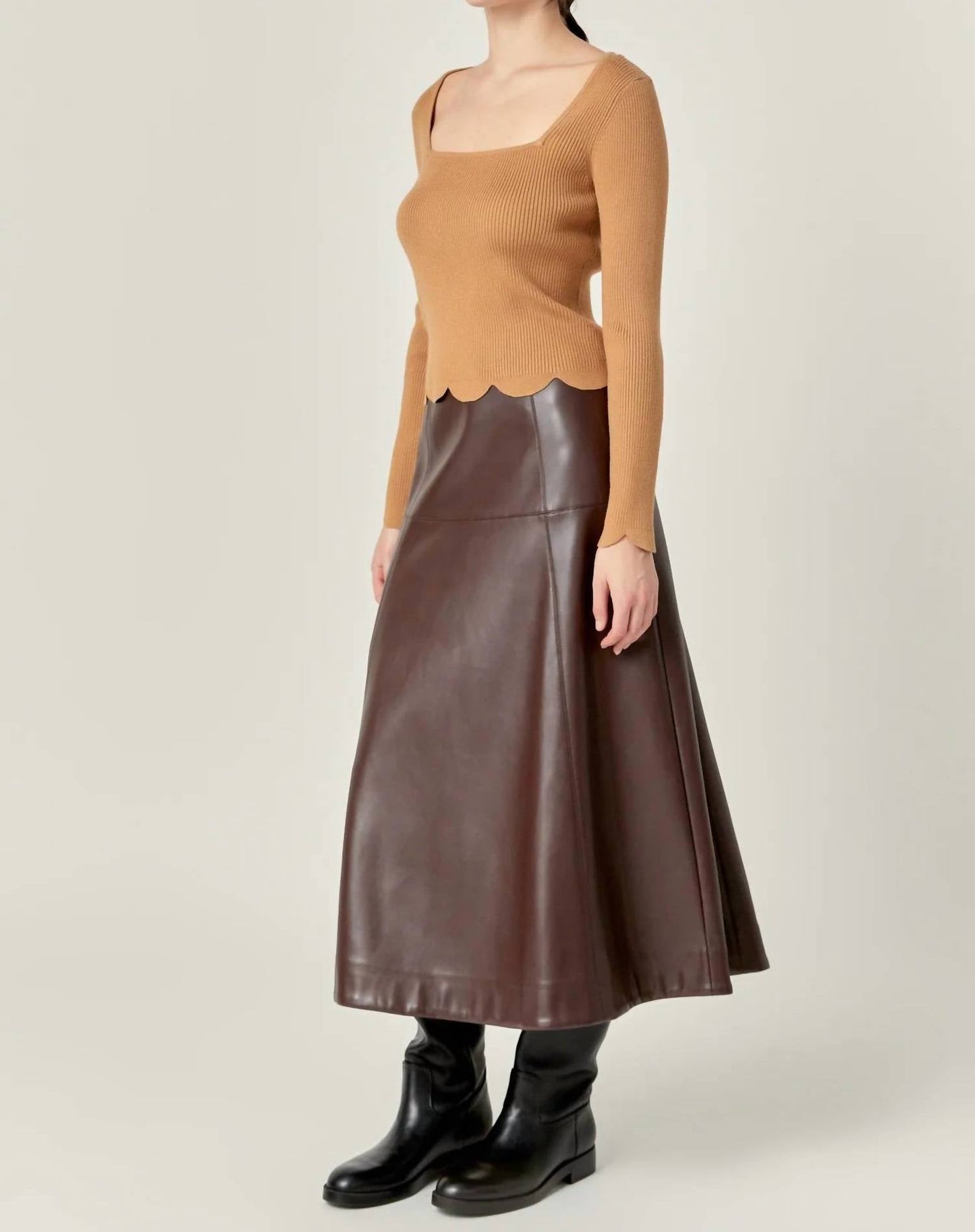2.7 August Apparel - Faux Leather High Waisted Midi Skirt