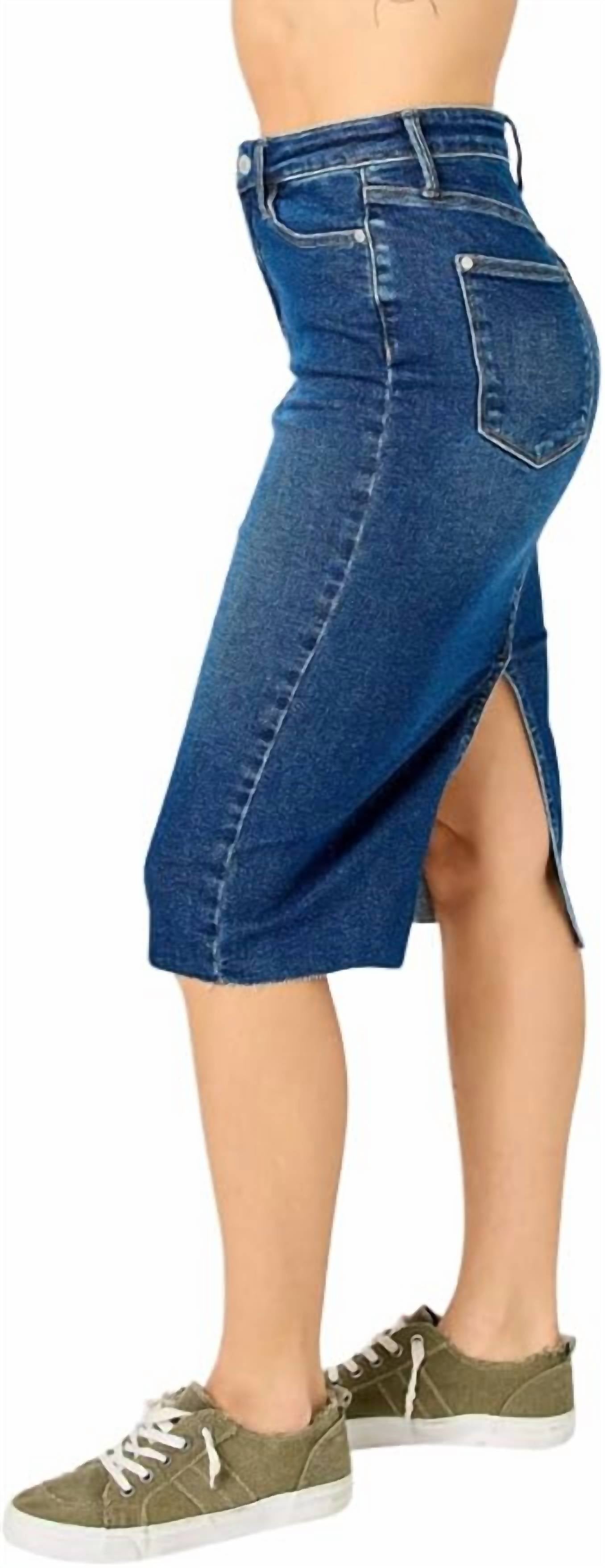 Judy Blue - High Waist Back Slit Midi Denim Skirt