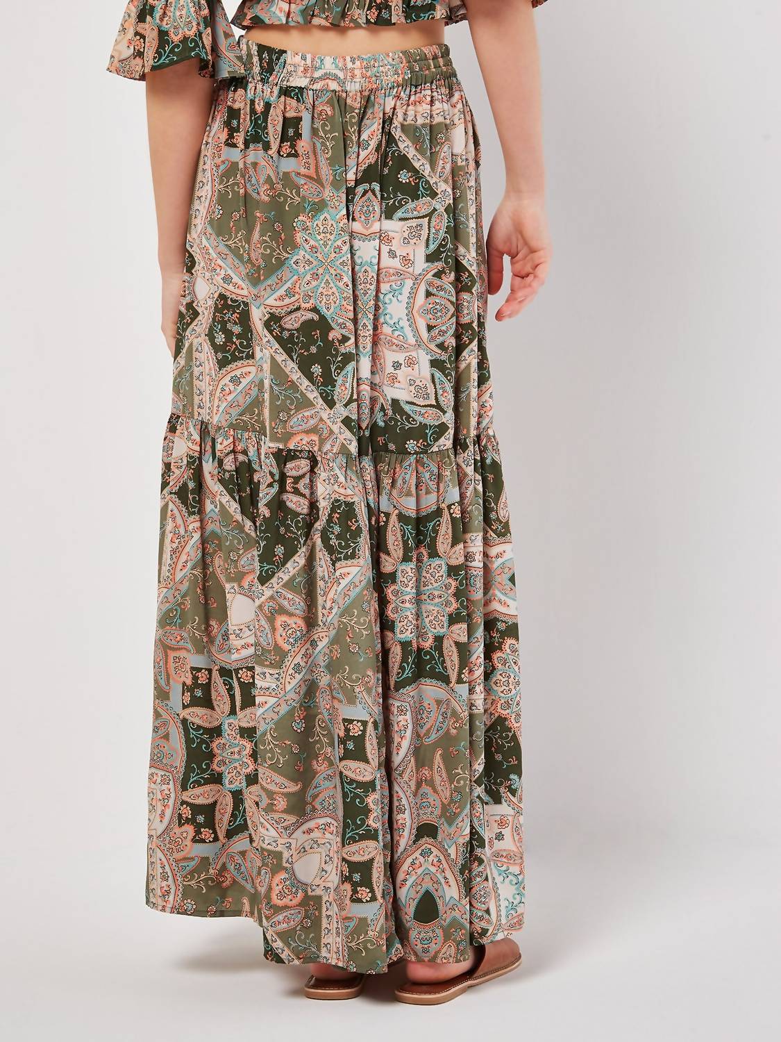 Apricot - BoHo Paisley Tiered Skirt