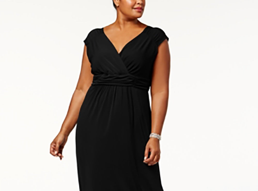 Vestido longo feminino plus size franzido estilo império, preto, tamanho 1X, da NY Collection