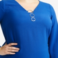 Top feminino plus size com três argolas e bainha Sharkbite da NY Collection, azul, tamanho 2X