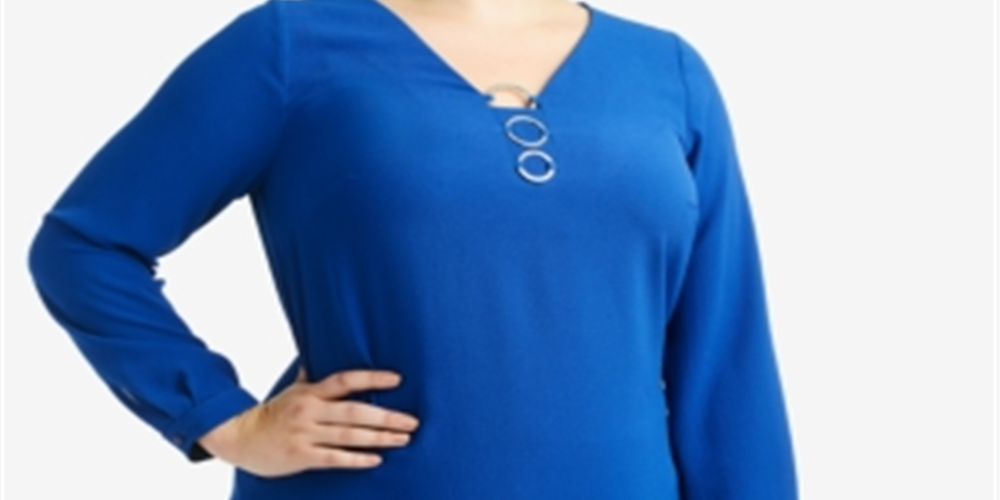 Top feminino plus size com três argolas e bainha Sharkbite da NY Collection, azul, tamanho 2X